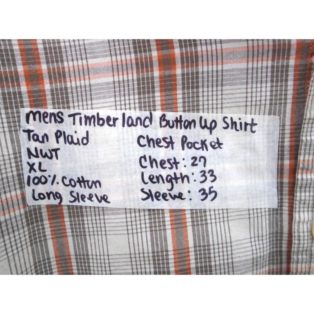 Timberland Men XL Plaid Button Up Shirt Tan Cotton Long Sleeve NWT Flannel NWT - Picture 4 of 10